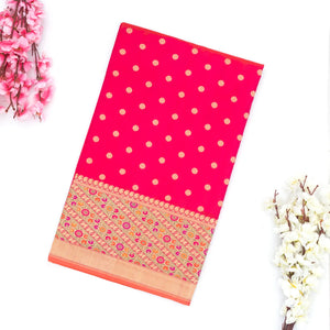Hot Pink Handwoven Banarasi Silk Saree With Kamalam Motifs