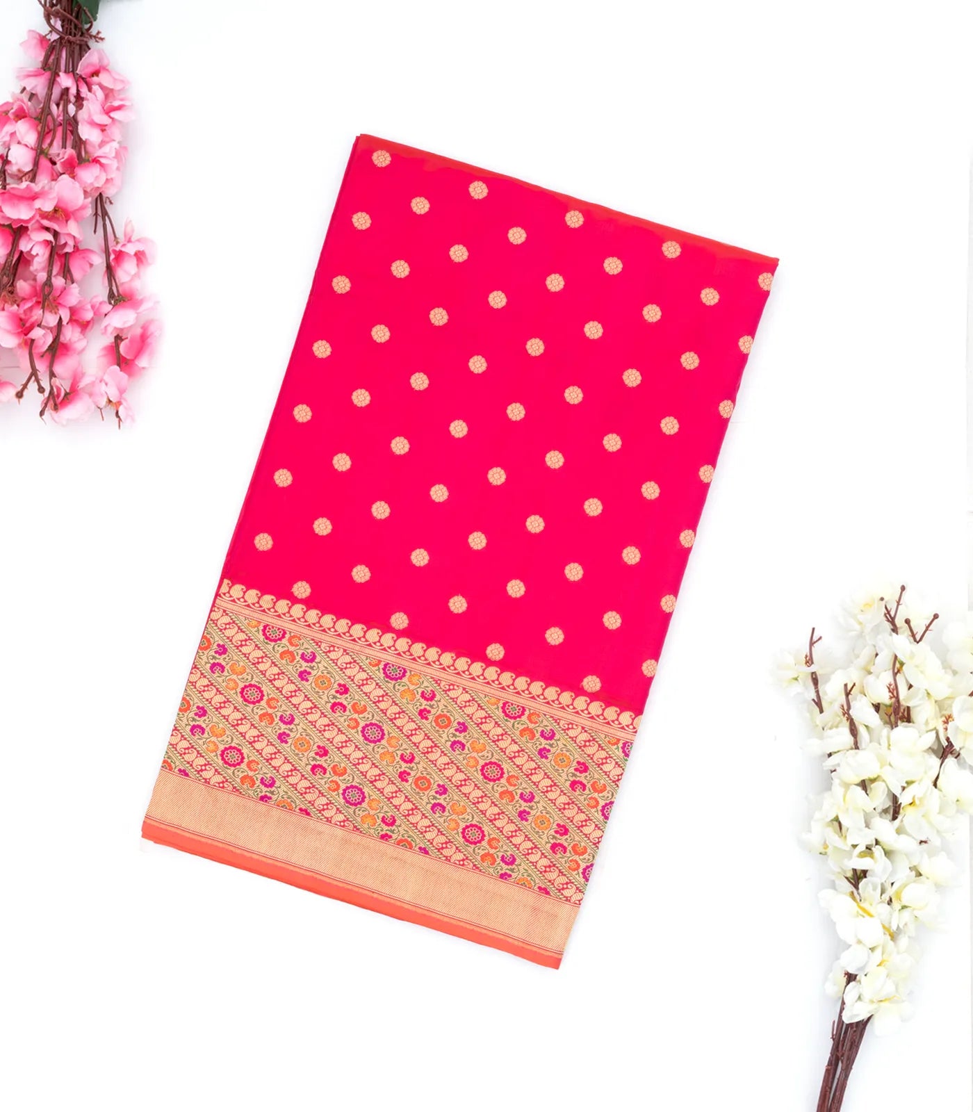 Hot Pink Handwoven Banarasi Silk Saree With Kamalam Motifs