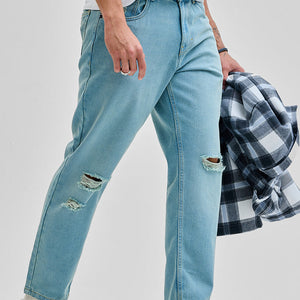 Light Blue Distressed Baggy Fit Jeans