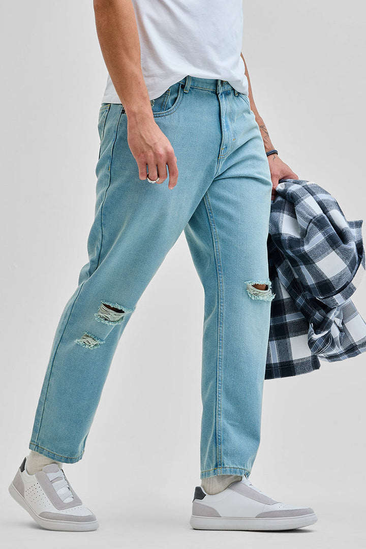 Light Blue Distressed Baggy Fit Jeans