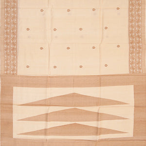 Cream Handwoven Tussar Silk Saree With Kamalam Motifs & Mango Vine Motifs in Border-Cream