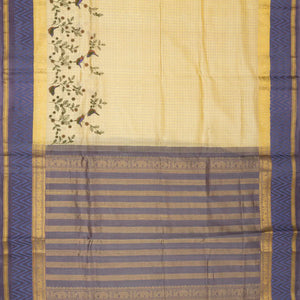 Cream Handloom Chirala Silk Cotton Saree With Printed Bird Motifs