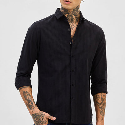 Black Slim Fit Stripes Shirt