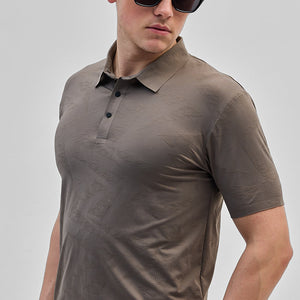 Grey Textured Stitchless Polo T-Shirt