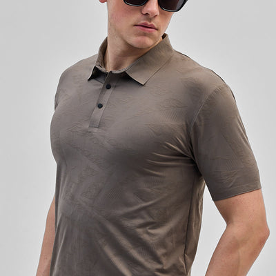 Grey Textured Stitchless Polo T-Shirt