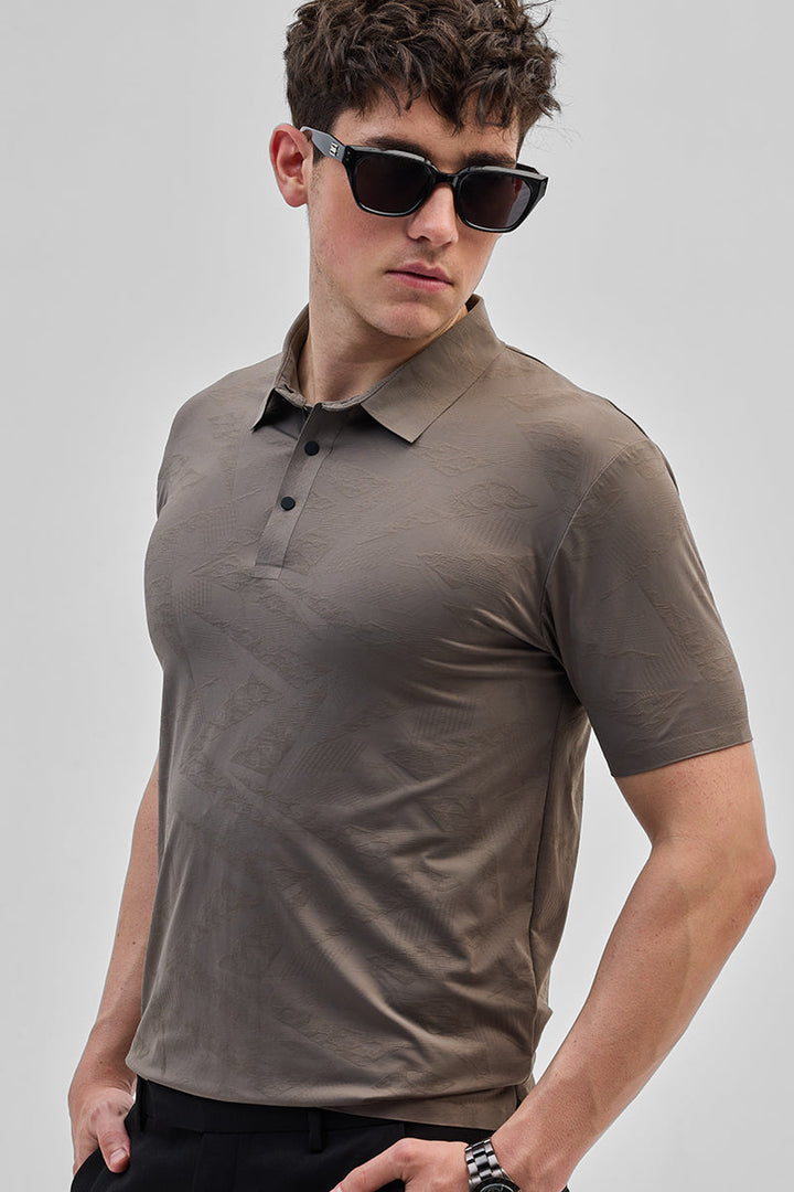 Grey Textured Stitchless Polo T-Shirt