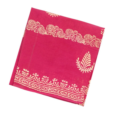 Hot Pink Woven Jaipur Cotton Saree Printed With Floral  Motifs