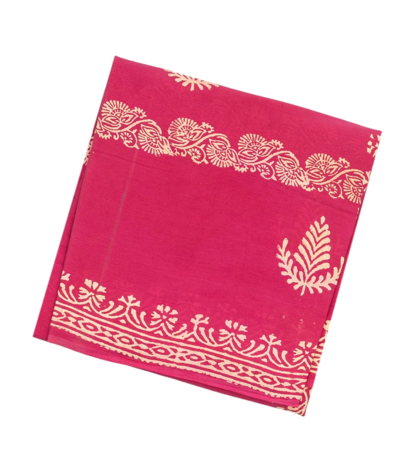 Hot Pink Woven Jaipur Cotton Saree Printed With Floral  Motifs