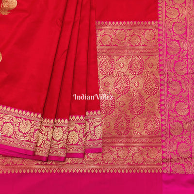 Red with Rani Designer Banarasi Katan Silk Saree