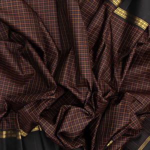 Black Handloom Kanchipuram Silk Saree With Silk Checks