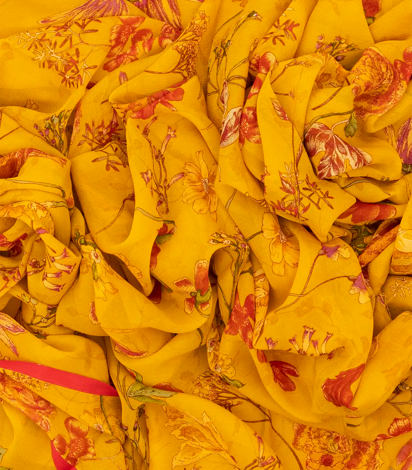 Mustard Woven Digital Printed Chiffon Silk Saree With Floral Motifs