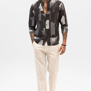 Black Abstract Mandarin Shirt