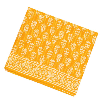 Mango Yellow Woven Jaipur Cotton Saree Printed With White Floral Motifs
