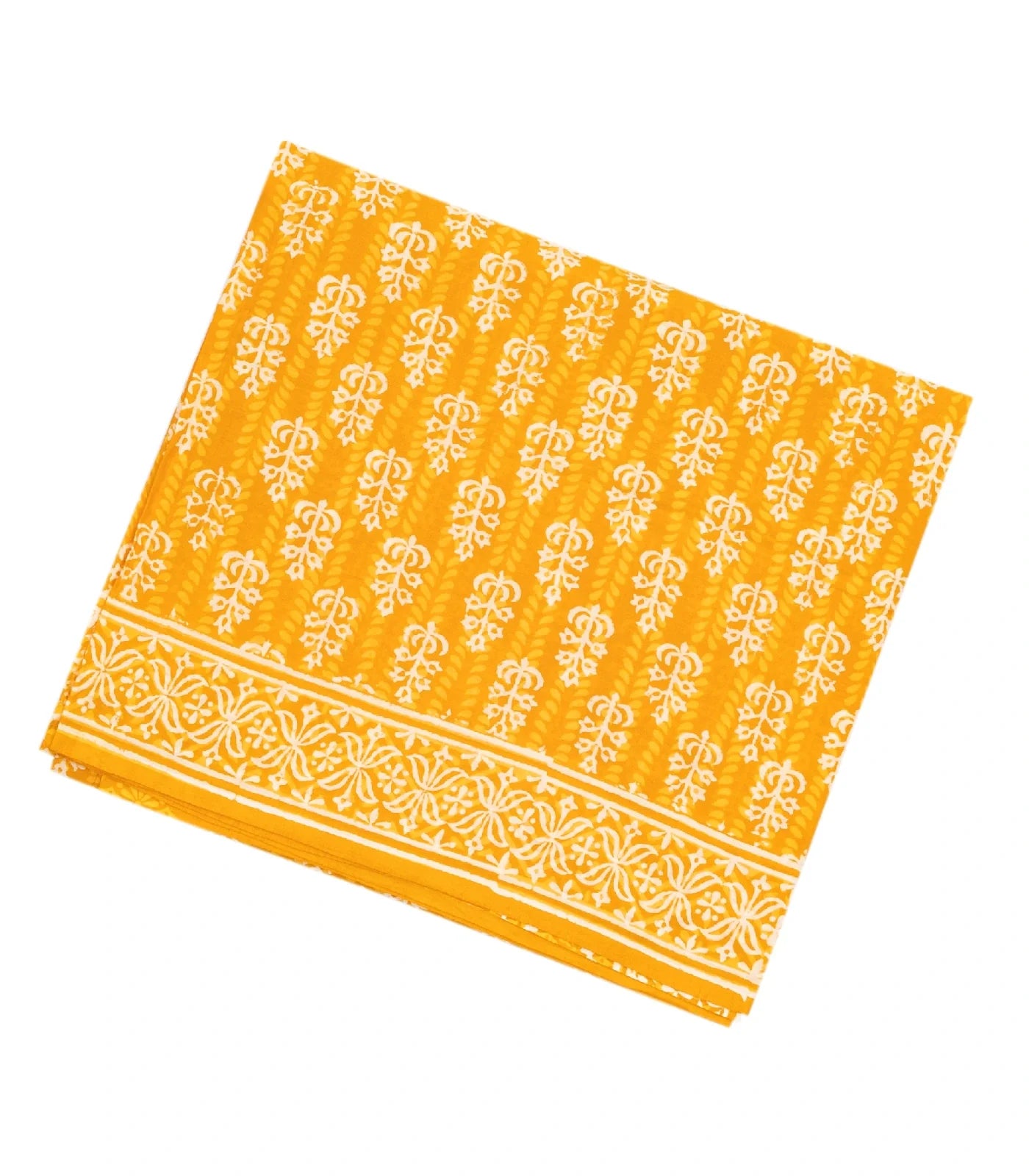 Mango Yellow Woven Jaipur Cotton Saree Printed With White Floral Motifs