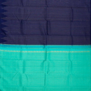 Navy Blue Handloom Kanchipuram Silk Saree With Stripes