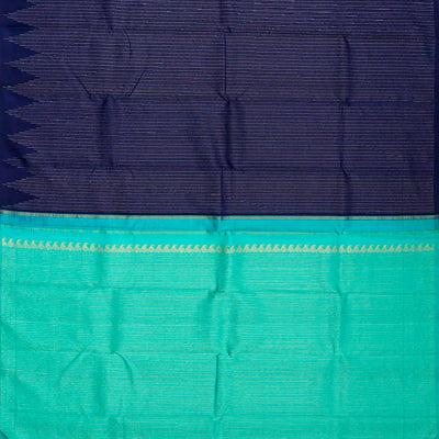 Navy Blue Handloom Kanchipuram Silk Saree With Stripes