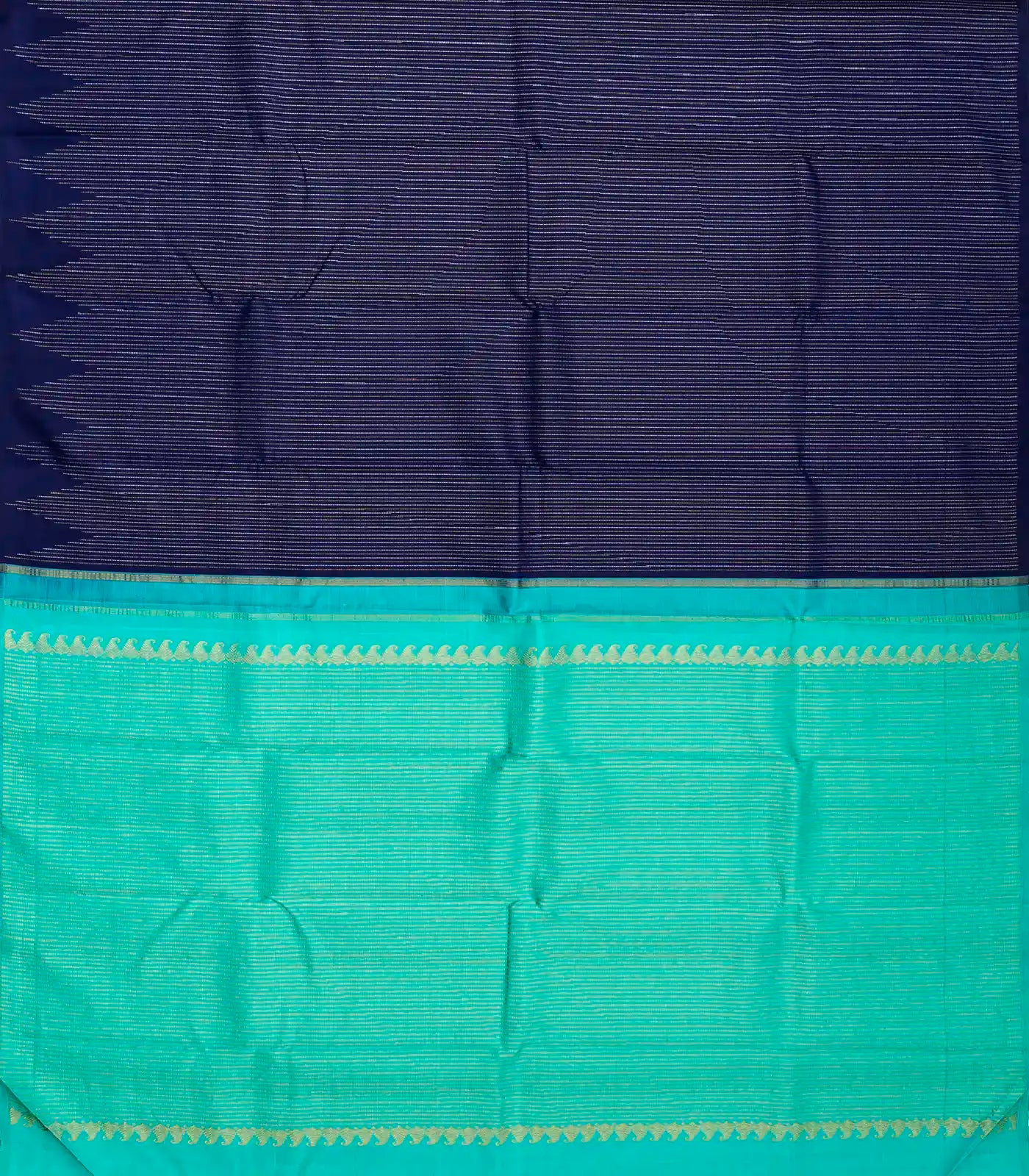 Navy Blue Handloom Kanchipuram Silk Saree With Stripes