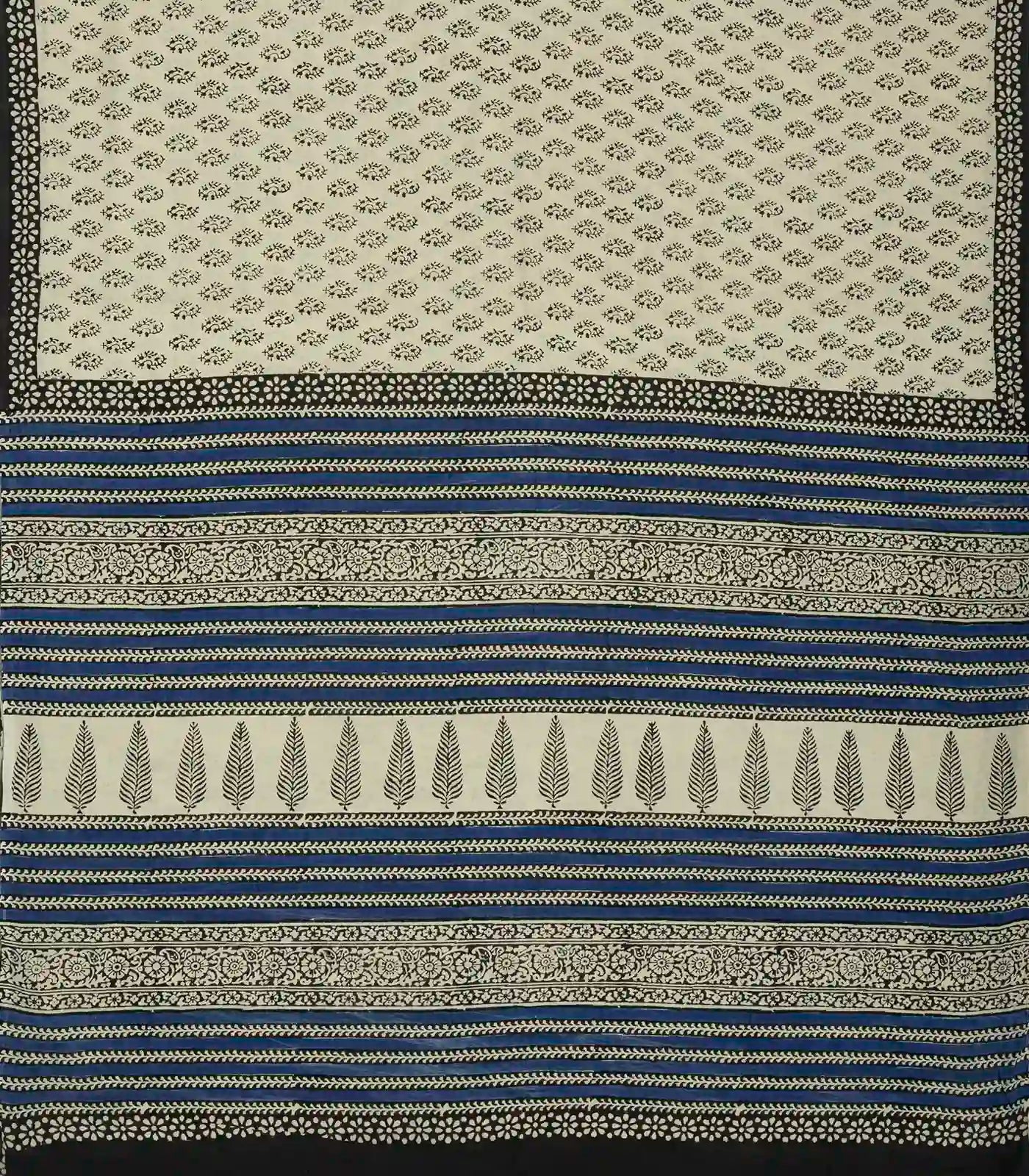 Taupe Woven Jaipur Cotton Saree Printed With Black Floral Motifs