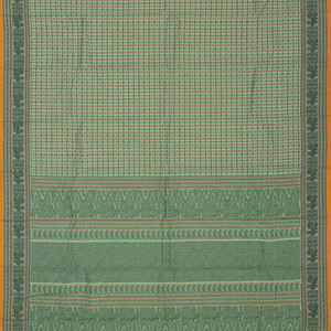 Shadow Green Handloom Kanchi Cotton Saree With Checks & Star Motifs