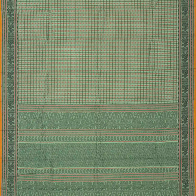 Shadow Green Handloom Kanchi Cotton Saree With Checks & Star Motifs