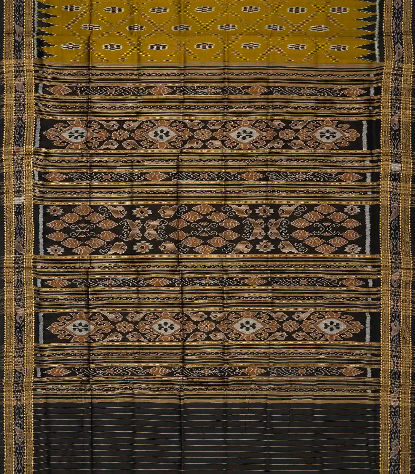 Olive Green Handloom Orissa Silk Saree With Tie & Dye Floral Motifs