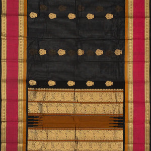 Black Handloom Kanchi Cotton Saree With Gandaberunda Buttas