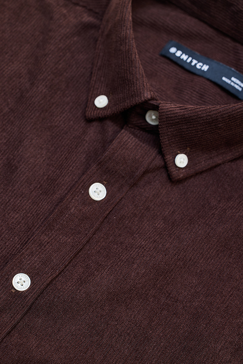Dark Brown Slim Fit Corduroy Shirt