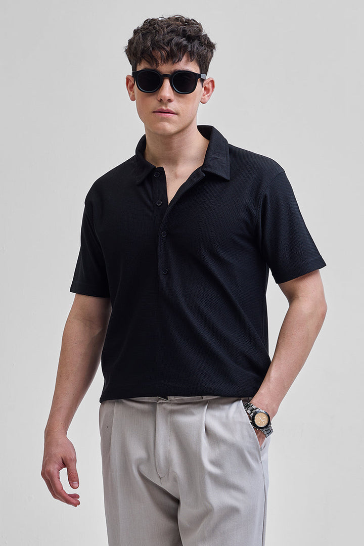 Black Textured Polo T-Shirt