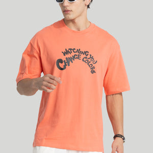 Watching You Orange Oversized T-Shirt