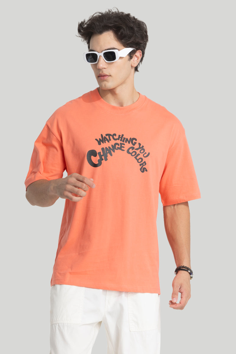 Watching You Orange Oversized T-Shirt