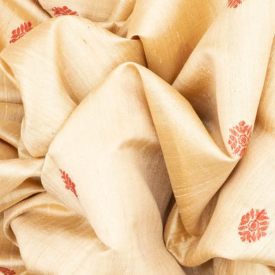 Off White Handwoven Tussar Silk Saree With Floral Motifs-Off White