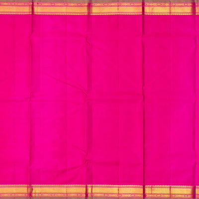 Black Handloom Kanchipuram Korvai Silk Saree With Contrast Pink Border