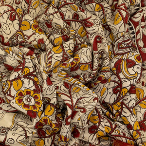 Taupe Handloom Kalamkari Cotton Saree With Printed Annam Vine Motifs