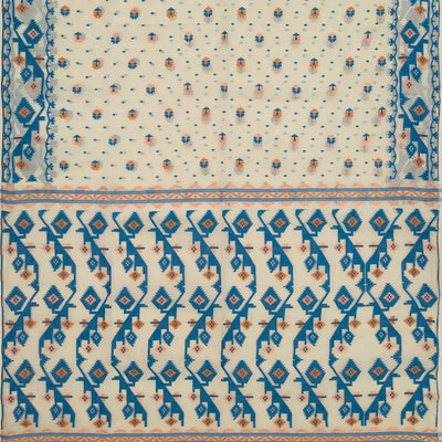 Mint Green Bengal Cotton Saree And Floral Motifs