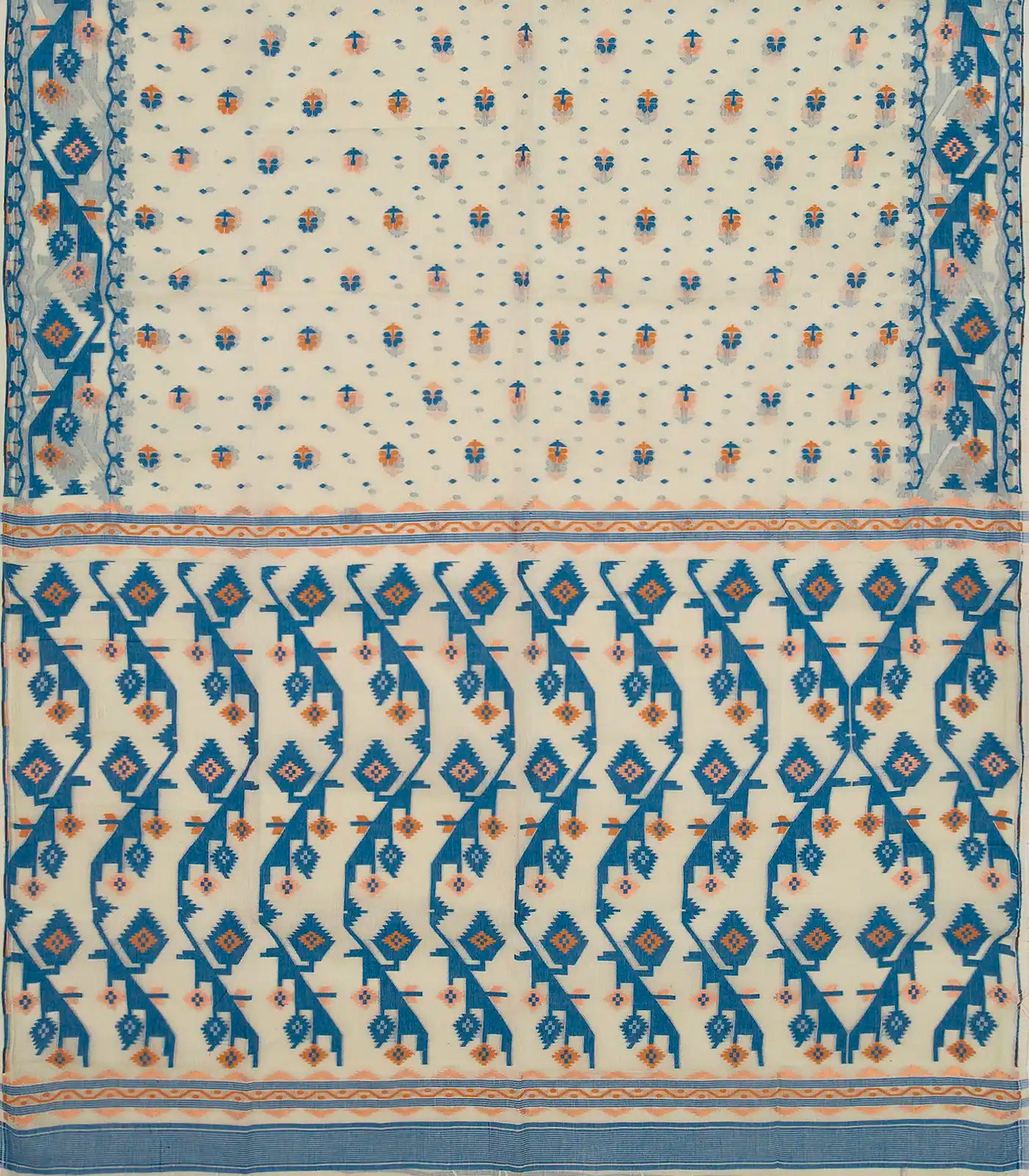 Mint Green Bengal Cotton Saree And Floral Motifs