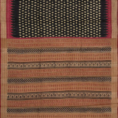 Black Tussar Silk Saree Is Printed With Floral Motifs