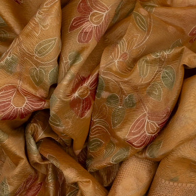 Beige Woven Banarasi Crushed Tissue Saree With Embroidery
