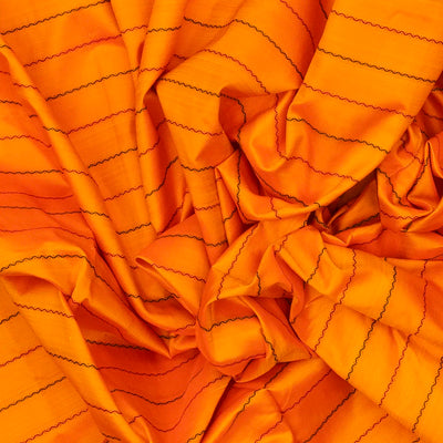 Mango Yellow Handloom Kanchipuram Korvai Silk Saree With Stripes