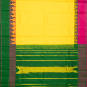 Lemon yellow Handloom Kanchipuram Korvai Silk Saree With Ganga Jamuna Border