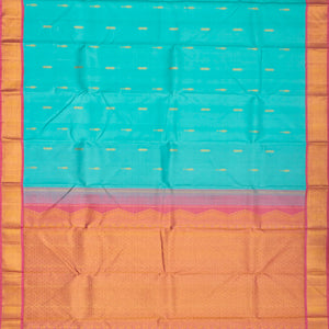 Turquoise Handloom Kanchipuram Korvai Silk Saree With Pink Border