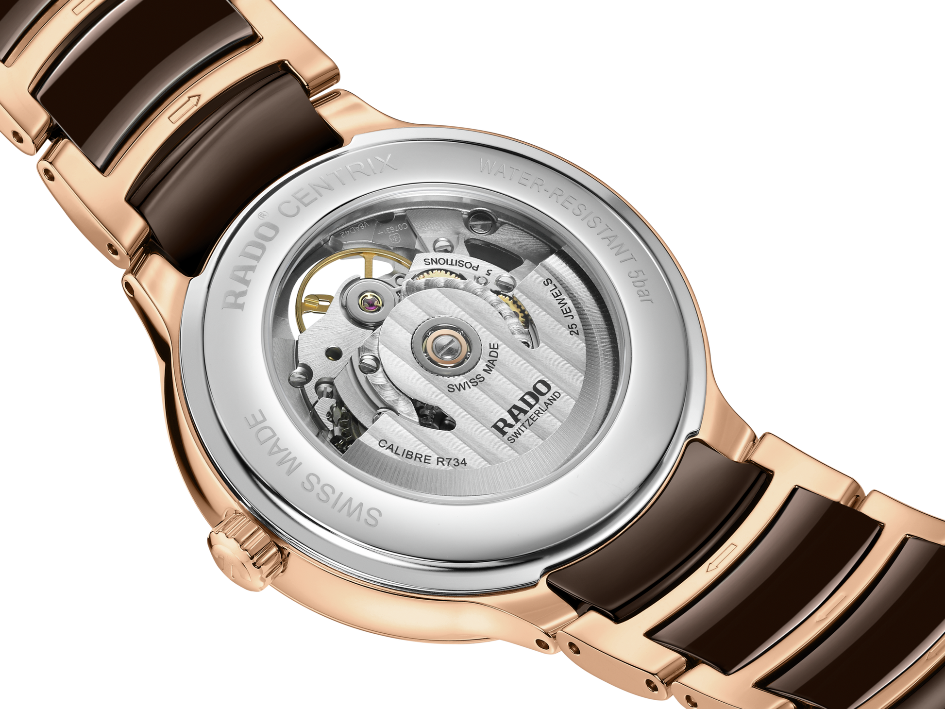 Rado Centrix Automatic Diamonds Open Heart Brown & Rose Gold Dial Unisex 39.5MM