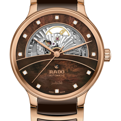 Rado Centrix Automatic Diamonds Open Heart Brown & Rose Gold Dial Unisex 39.5MM