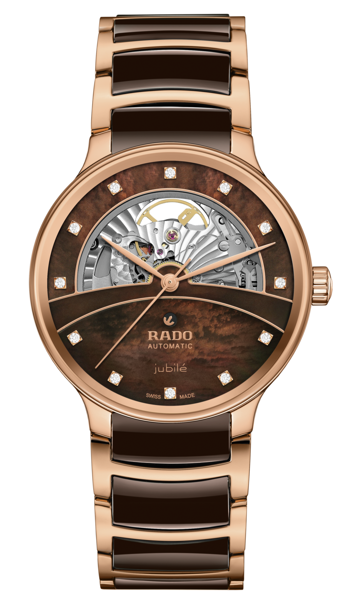 Rado Centrix Automatic Diamonds Open Heart Brown & Rose Gold Dial Unisex 39.5MM