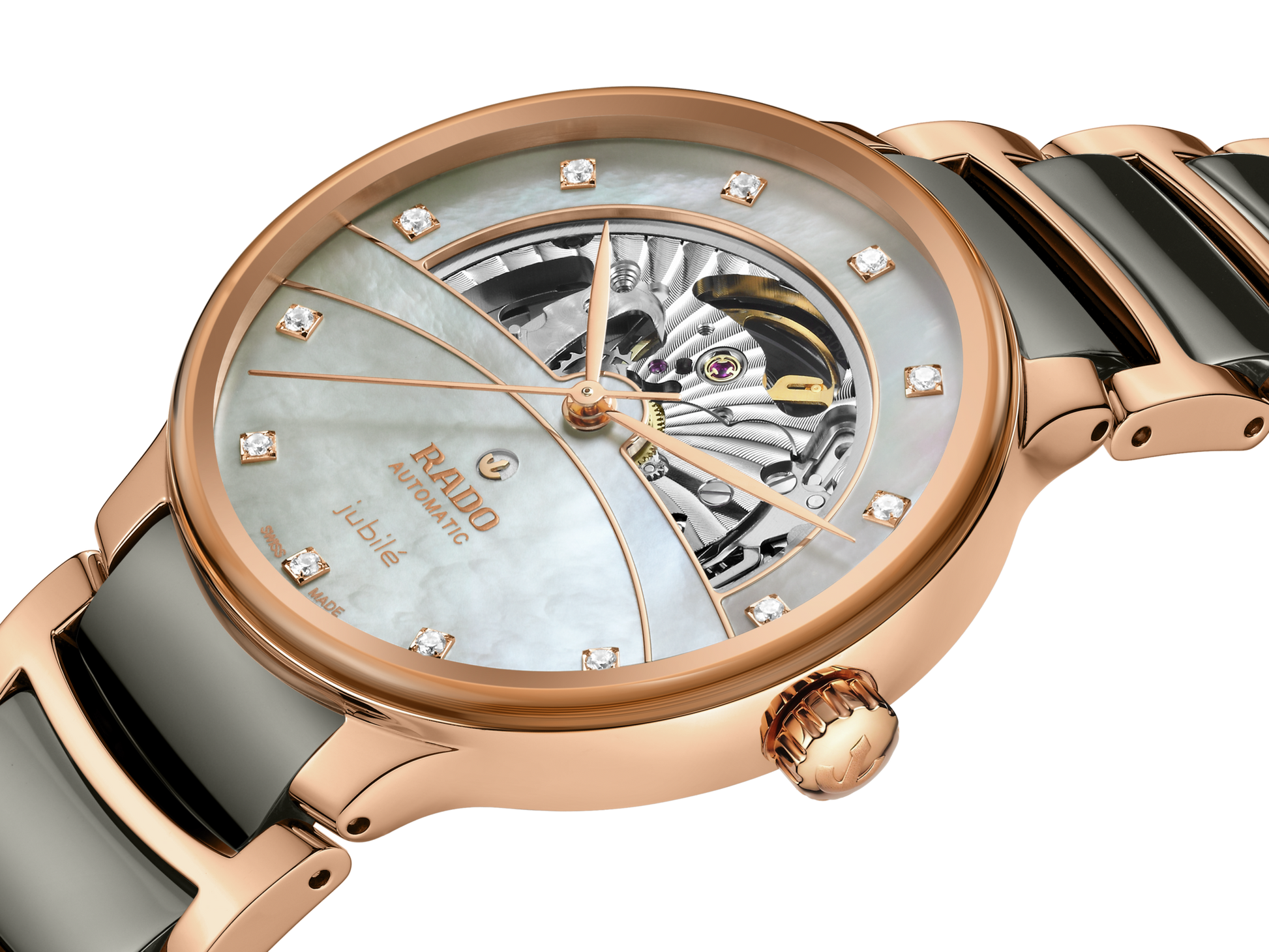 Rado Centrix Automatic Diamonds Open Heart Rose Gold & Silver Dial Unisex 39.5MM