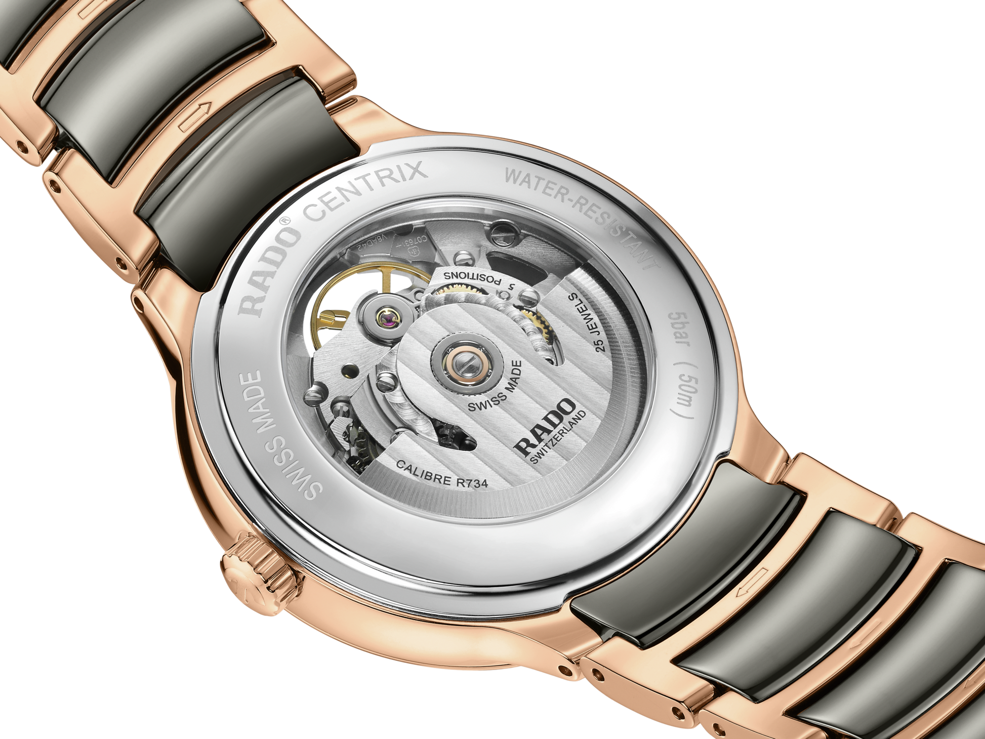Rado Centrix Automatic Diamonds Open Heart Rose Gold & Silver Dial Unisex 39.5MM