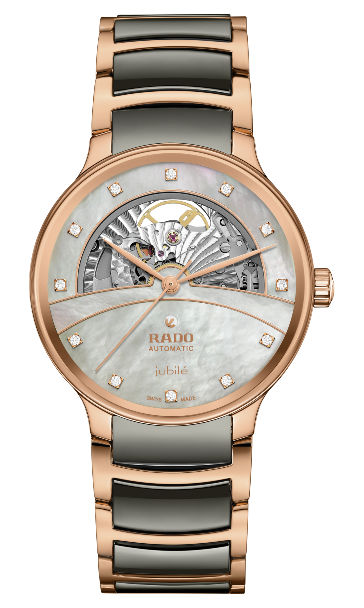 Rado Centrix Automatic Diamonds Open Heart Rose Gold & Silver Dial Unisex 39.5MM
