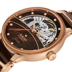 Rado Centrix Automatic Diamonds Open Heart Brown & Rose Gold Dial Women 35MM