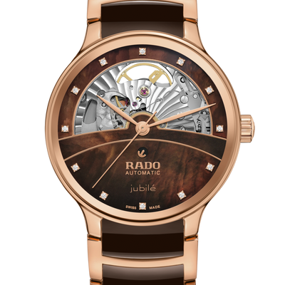 Rado Centrix Automatic Diamonds Open Heart Brown & Rose Gold Dial Women 35MM