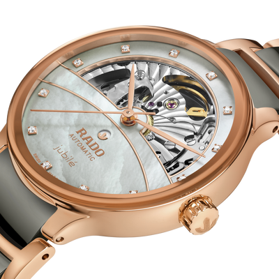 Rado Centrix Automatic Diamonds Open Heart Rose Gold & Silver Dial Women 35MM