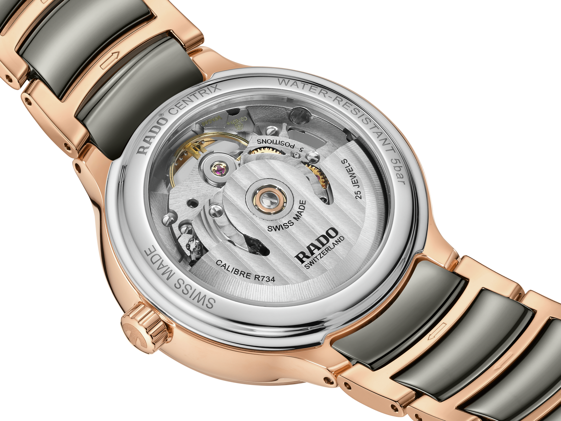 Rado Centrix Automatic Diamonds Open Heart Rose Gold & Silver Dial Women 35MM